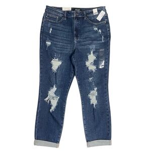 Judy Blue Distressed Boyfriend Ankle Jeans Women’s Size 15/32 Dark Wash New